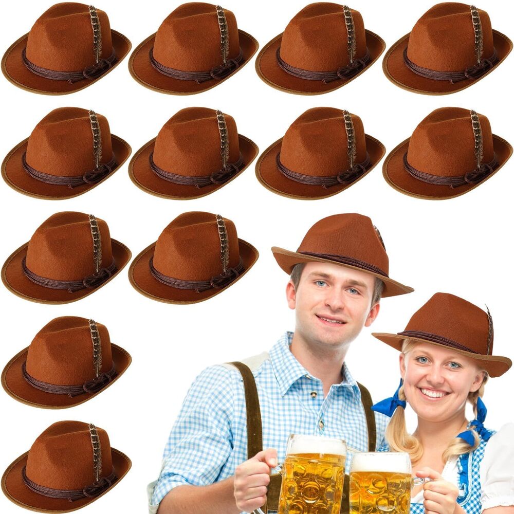 8735 12 Pcs Oktoberfest Hat Brown German Hat Bavarian Traditional Tyrolean